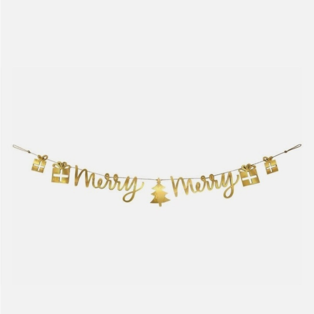 Bright Gold "Merry Merry" Holiday Christmas Garland / Banner 6ft